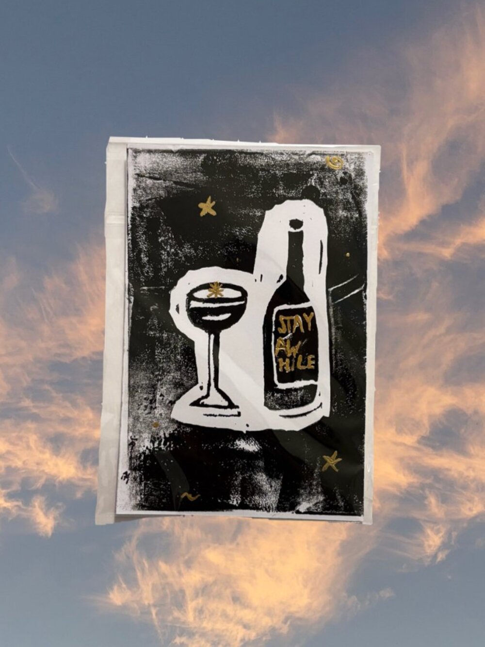 Stay Awhile Wine Bottle Print